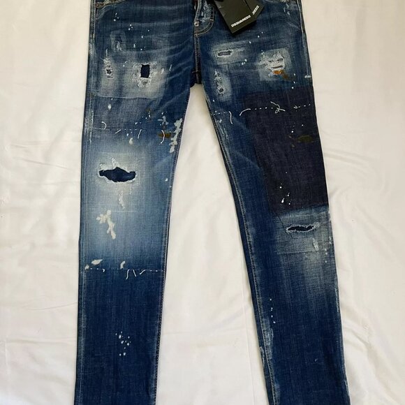 NWT Auth Dsquared2 COOL GIRL Blue Slim Fit Ripped Jeans ITALY Sz 38 - Picture 2 of 11